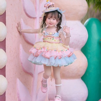女童夏季2026新款卡通甜美重工洛丽塔宝宝连衣裙蛋糕裙套装炸街潮