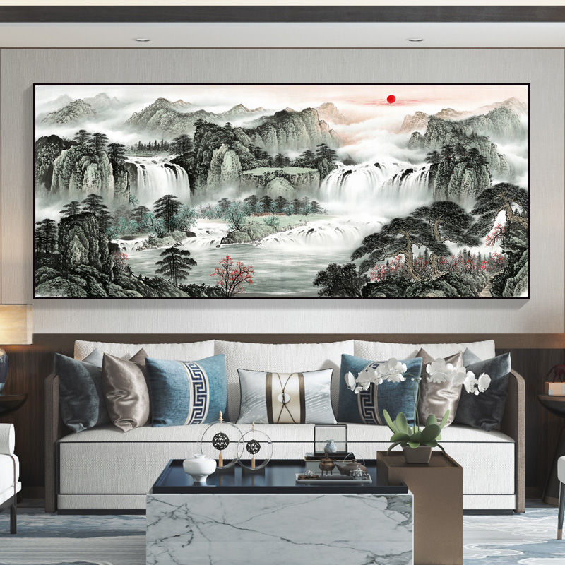 江山新中式靠山图万里长城装饰画办公室挂画铝合金客厅大气山水画
