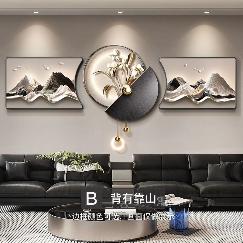 现代轻奢客厅装饰画背有靠山高级沙发背景墙挂画2025年新款三联画