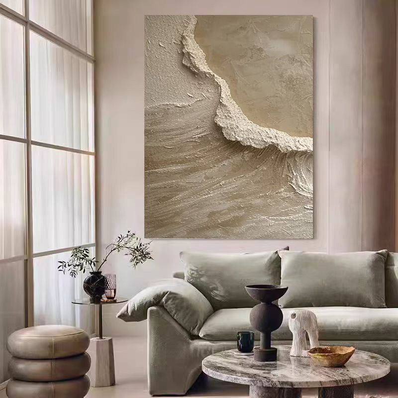 手绘油画侘寂风客厅法式奶油风装饰画复古抽象意境玄关厚肌理挂画