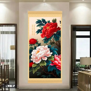 【富贵牡丹】国色天香牡丹图实木挂画客厅走廊玄关画中式挂画装饰