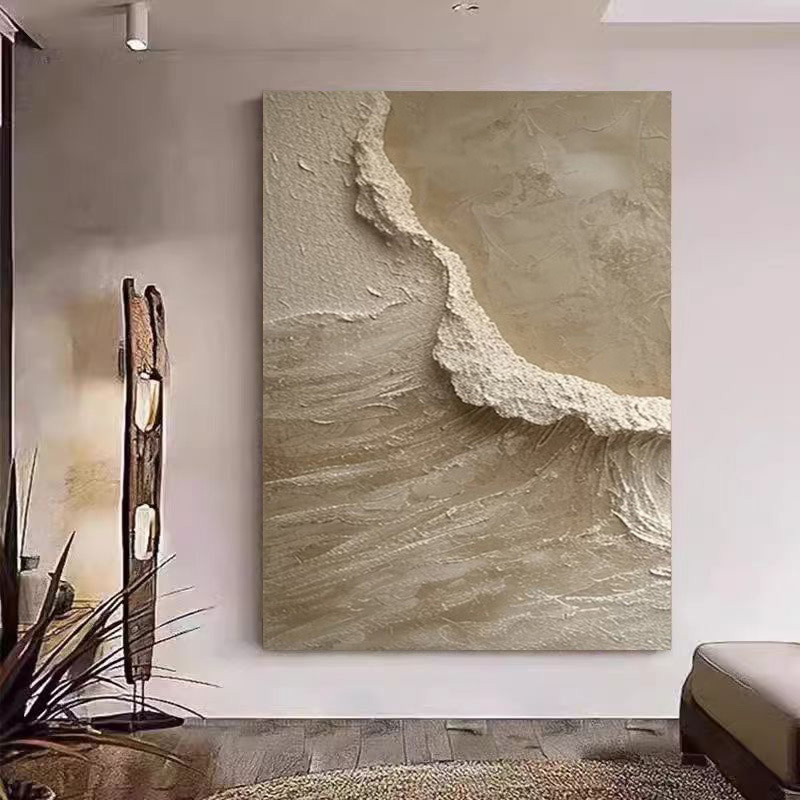 手绘油画侘寂风客厅法式奶油风装饰画复古抽象意境玄关厚肌理挂画