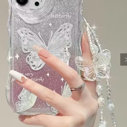 波浪仙女蝴蝶适用苹果17promax透明iphone16pro硅胶15闪粉软壳ins