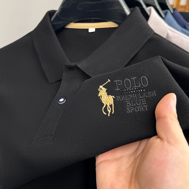 跨境夏季POLO衫男装短袖男式马球衫翻领休闲纯色时尚刺绣仿棉T恤