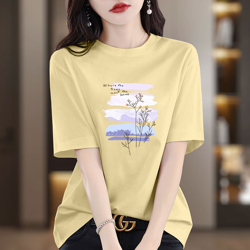 夏季新款重磅纯棉短袖t恤女2026是上海百搭印花款洋气显瘦上衣潮