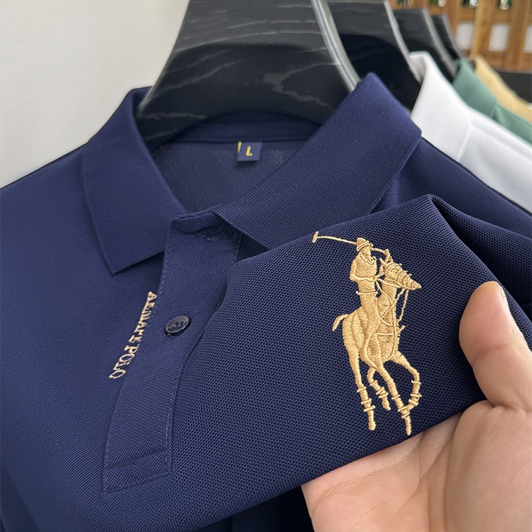 跨境夏季POLO衫男装短袖男式马球衫翻领休闲纯色时尚刺绣仿棉T恤