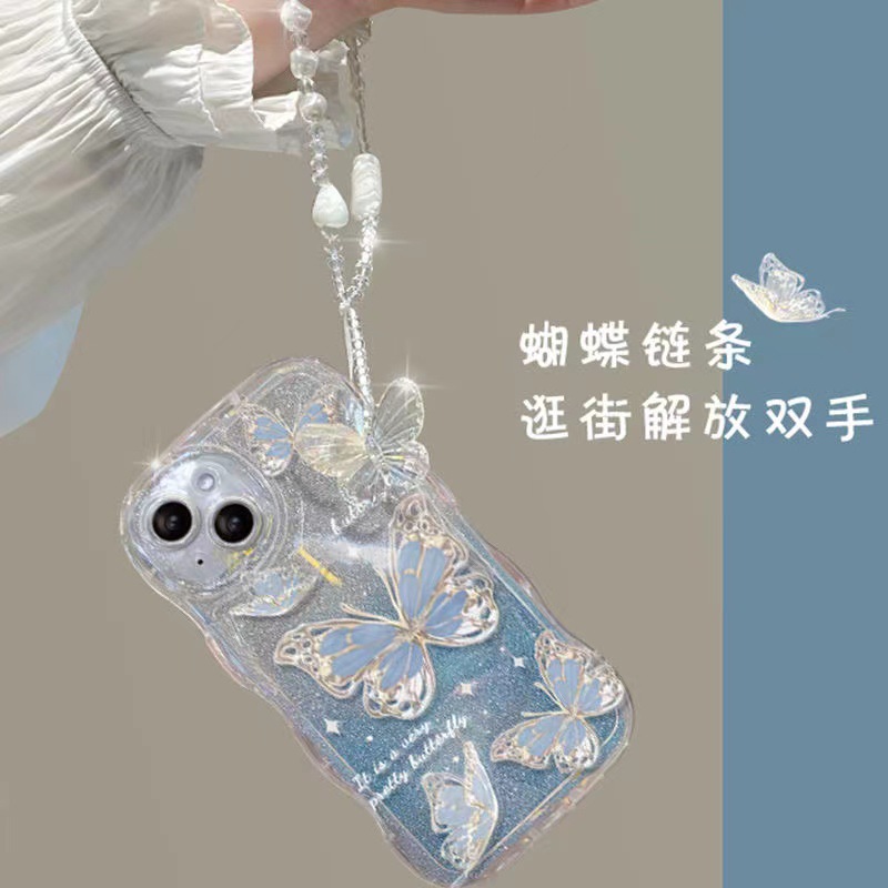 波浪仙女蝴蝶适用苹果17promax透明iphone16pro硅胶15闪粉软壳ins