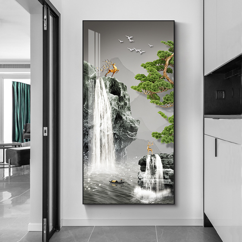 现代轻奢玄关装饰画入户正对门寓意好进门挂画走廊过道高级感壁画