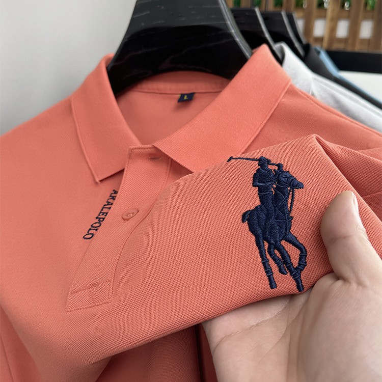 跨境夏季POLO衫男装短袖男式马球衫翻领休闲纯色时尚刺绣仿棉T恤