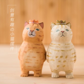 木制工艺品雕刻小猫摆件造型生日礼物diy一件代发木质木雕摆件