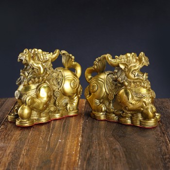 批发貔貅招才摆件一对客厅玄关办公室开业家居装饰品摆件黄铜貔貅