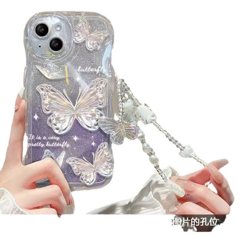波浪仙女蝴蝶适用苹果17promax透明iphone16pro硅胶15闪粉软壳ins