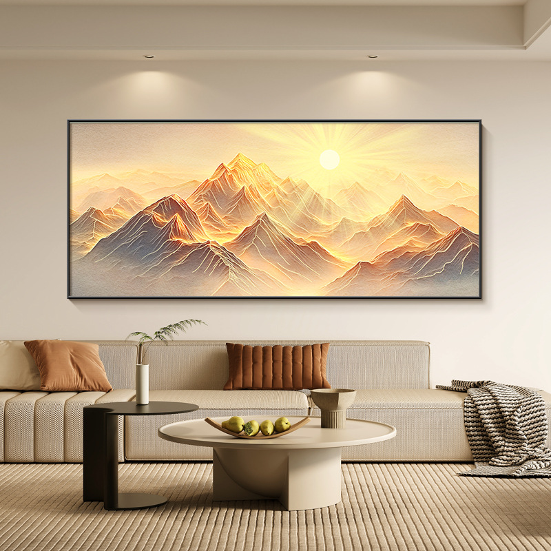 背靠金山客厅装饰画有山无水办公室沙发背景墙挂画轻奢高级感壁画