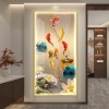 九鱼图入户玄关装饰画灯光画鲤鱼莲花画高级感客厅过道背景墙挂画