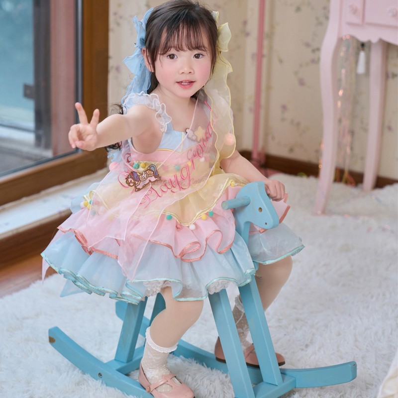 女童夏季2026新款卡通甜美重工洛丽塔宝宝连衣裙蛋糕裙套装炸街潮