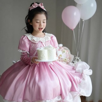 女童连衣裙春新款粉色公主裙灰姑娘女宝宝生日礼服洛丽塔儿童裙子