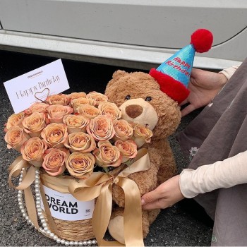 520情人节永生玫瑰仿真香皂花花束小熊抱抱桶送女友闺蜜生日礼物