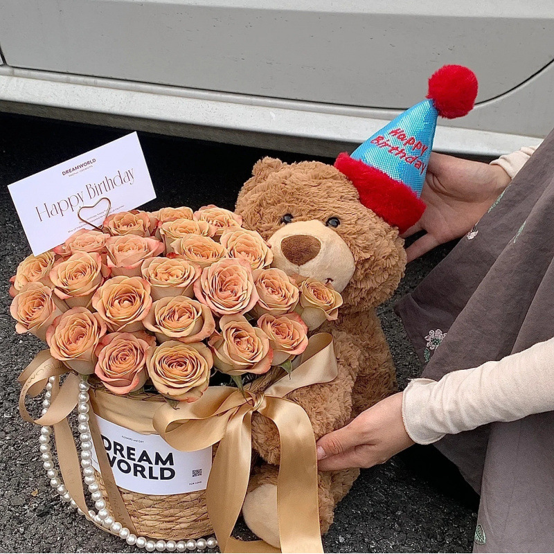 520情人节永生玫瑰仿真香皂花花束小熊抱抱桶送女友闺蜜生日礼物