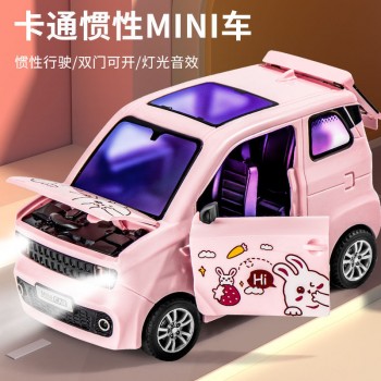 儿童卡通mini声光玩具车可开门仿真耐摔小汽车宝宝五菱惯性车