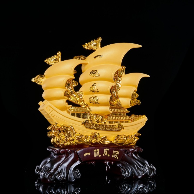 中式龙船一帆风顺摆件 开业大吉办公室玄关招财乔迁树脂工艺品