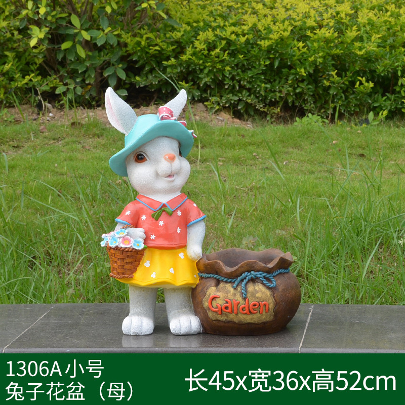 花园卡通兔子花缸园艺种植动物花盆玻璃钢雕塑装饰品草坪布景摆件