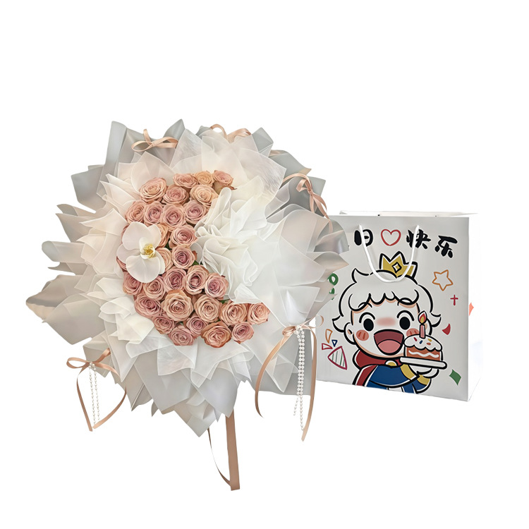 蝴蝶兰月亮19朵曼塔玫瑰花束生日纪念日送女友闺蜜轻奢花艺礼物