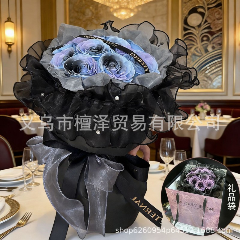 永生花玫瑰成品婚庆情人节礼物香皂花花束跨境仿真花假花送女生花