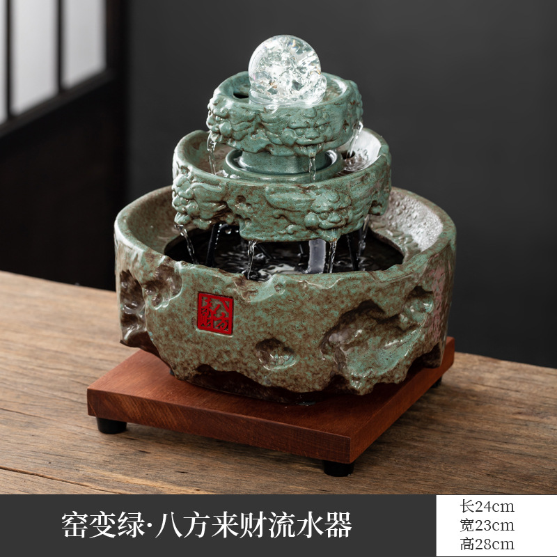 八方来财陶瓷流水循环水时来运转办公室桌面招财风水摆件开业礼品