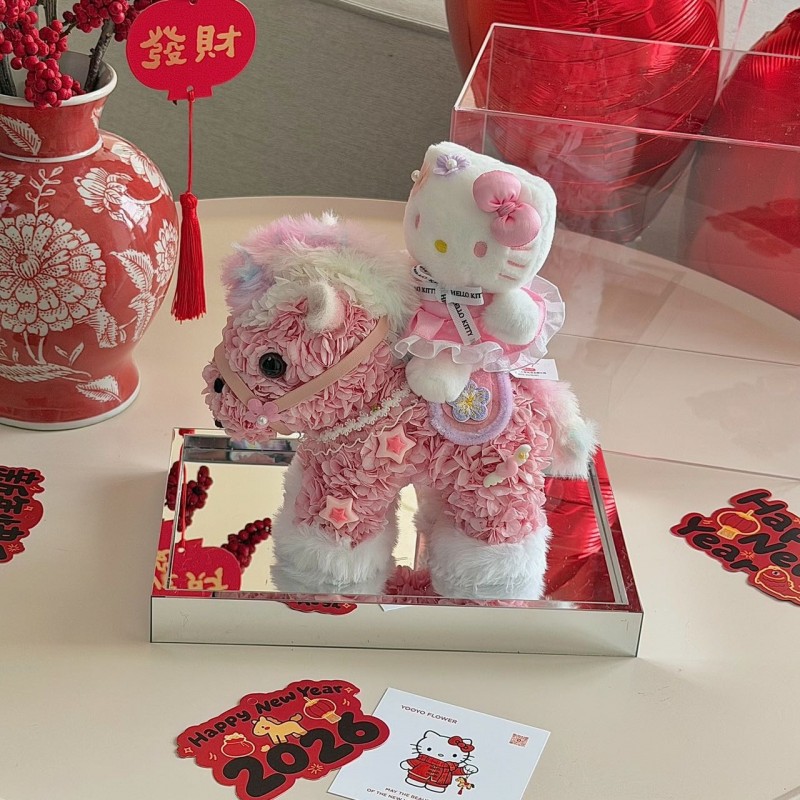 厂家直发2026年永生花马年好运马公仔真花摆件新年送女生日礼物