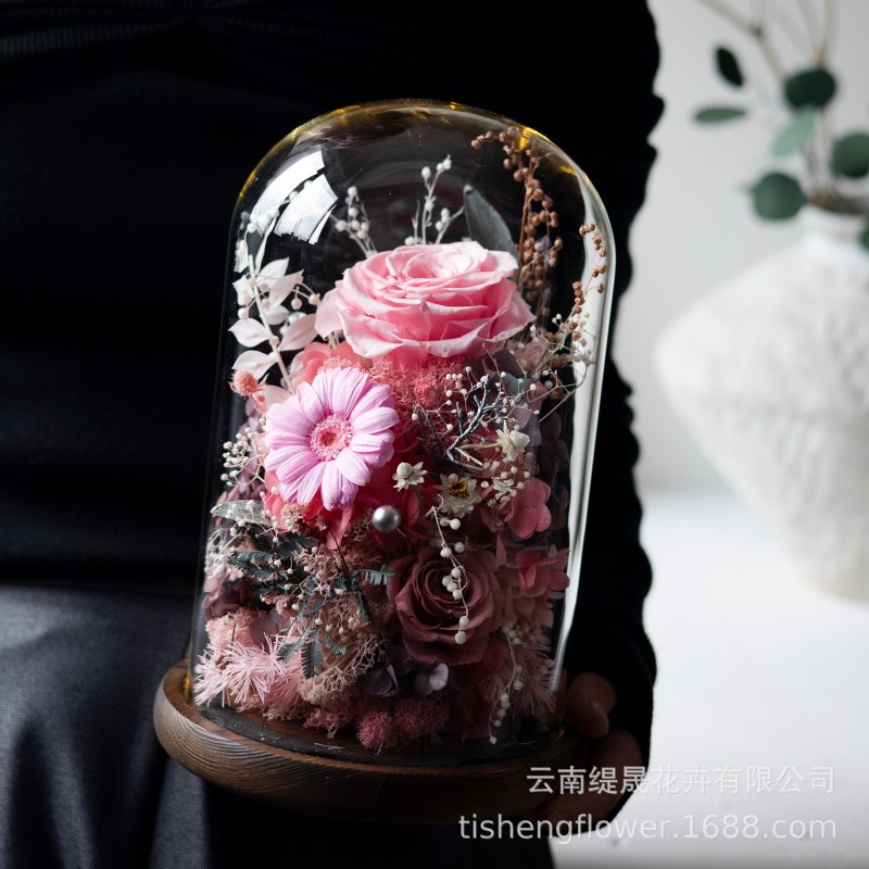 GLORIOUS永生花成品玫瑰保鲜花带灯高级感送女友七夕情人节礼物