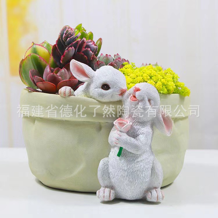 口袋小兔子阳台花盆多肉超萌可爱北欧风造型无空花园装饰创意摆件