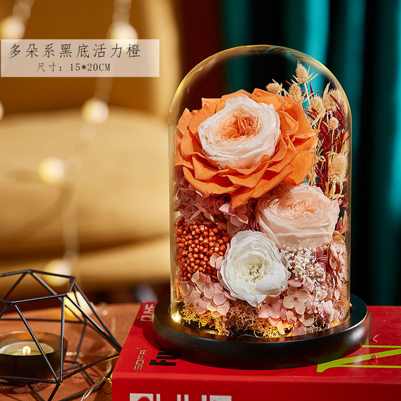 永生花玻璃罩成品玫瑰批发 情人节礼物保鲜花永生花礼盒一件代发