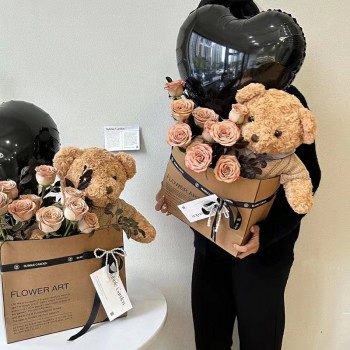 玩偶毛绒小熊花束永生玫瑰仿真花情人节礼物送女生生日礼物永生花
