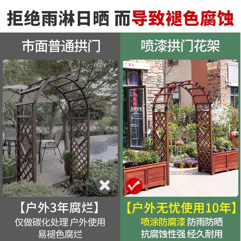 拱门花架爬藤防腐木室外庭院花园装饰门栅栏围栏网格户外葡萄架