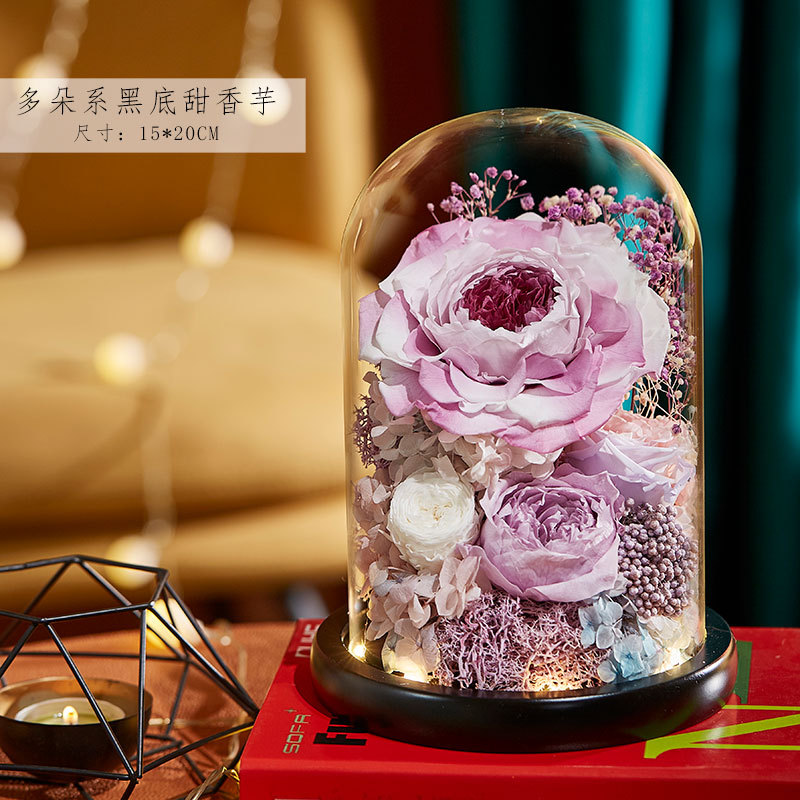永生花玻璃罩成品玫瑰批发 情人节礼物保鲜花永生花礼盒一件代发