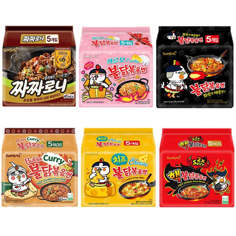 韩国进口三养超辣火鸡面干拌面速食泡面方便面整箱140g*5袋五连包