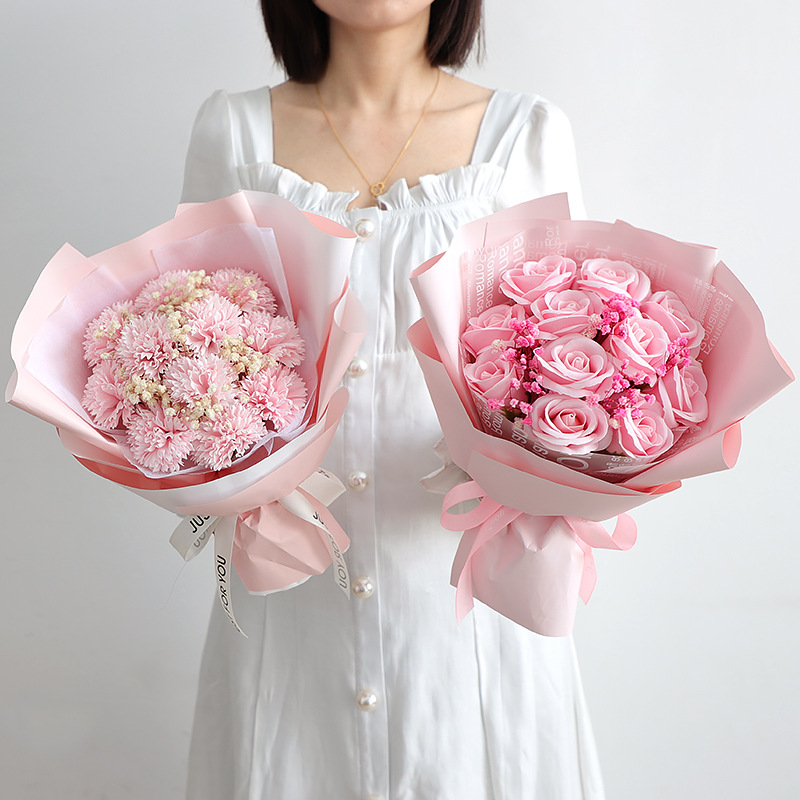 永生花玫瑰香皂花假花束成品干花送女友教师节礼物康乃馨肥皂花