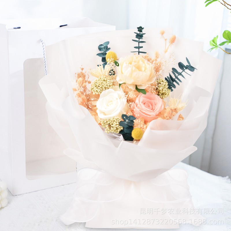 永生花玫瑰花花束礼盒包装伴手礼圣诞情人母亲节礼品跨境热销