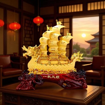中式龙船一帆风顺摆件 开业大吉办公室玄关招财乔迁树脂工艺品