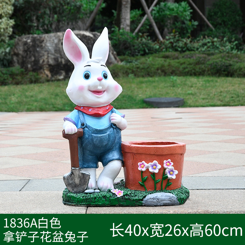 花园卡通兔子花缸园艺种植动物花盆玻璃钢雕塑装饰品草坪布景摆件