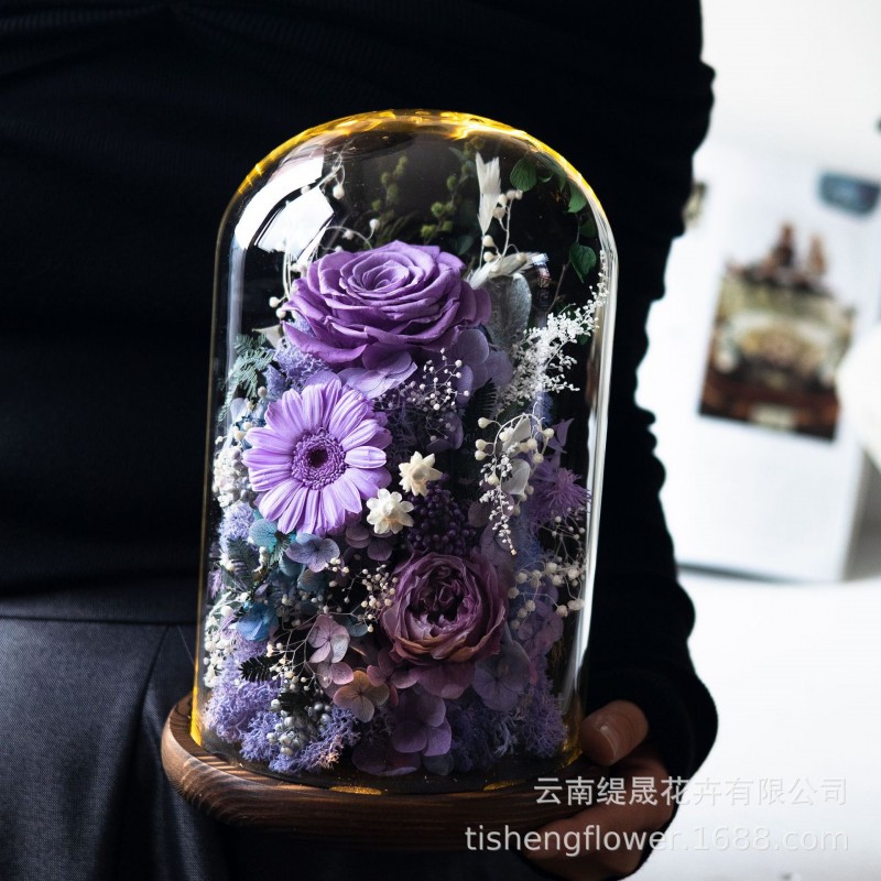 GLORIOUS永生花成品玫瑰保鲜花带灯高级感送女友七夕情人节礼物