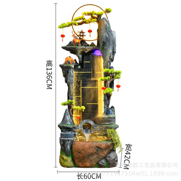中式假山流水喷泉风水轮生财摆件循环水客厅落地招财鱼缸开业礼品