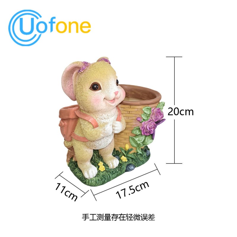 可爱兔子花盆摆件树脂工艺品花园庭院装饰品仿真兔子草地场景布置