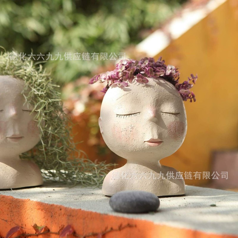 亚马逊热销北欧树脂工艺品无手花盆花园庭院装饰摆件跨境专供