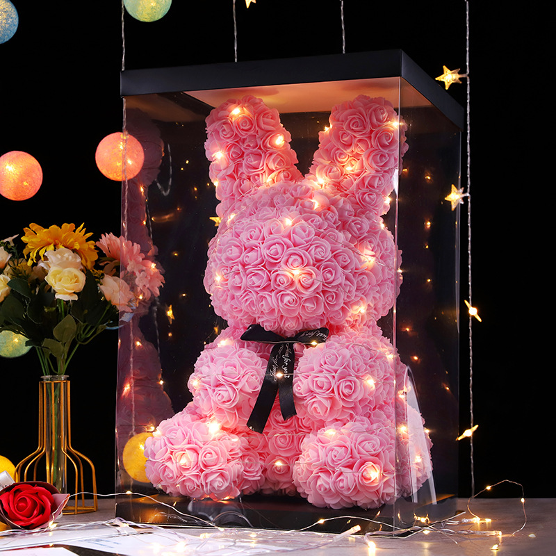 永生花兔子38女神节礼物送女友创意仿真花情人节礼物玫瑰花兔子