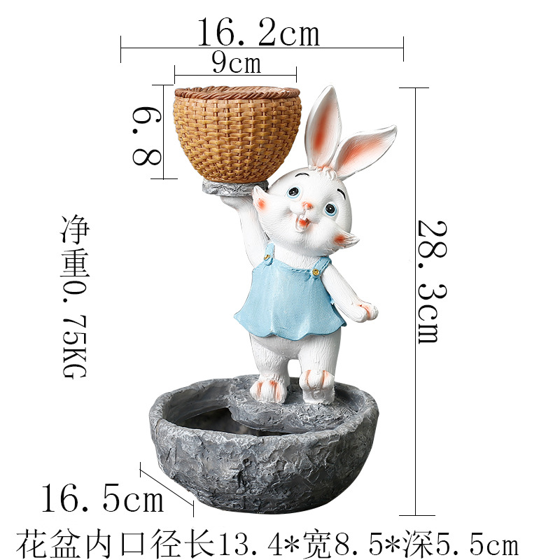 供应跨境树脂卡通动物仿真兔多肉绿植花盆摆件庭院户外花园装饰品