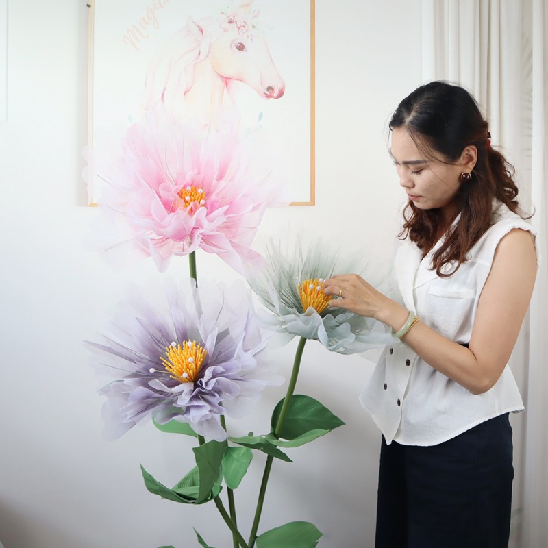 橱窗装饰仿真纱花婚庆布置户外活动装饰丝网牡丹大型美陈假花批发