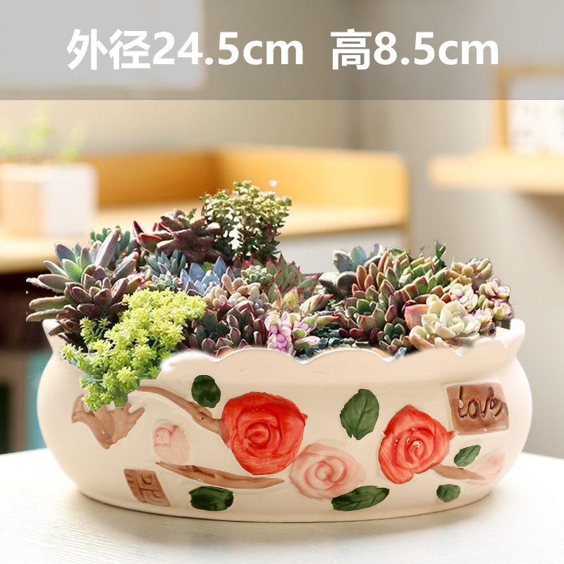 批发多肉花盆陶瓷复古盆栽创意盆粗陶多肉植物大口径组合套装大号
