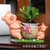 庭院花园装饰工艺品摆件可爱小猪花盆创意办公室桌面收纳树脂笔筒