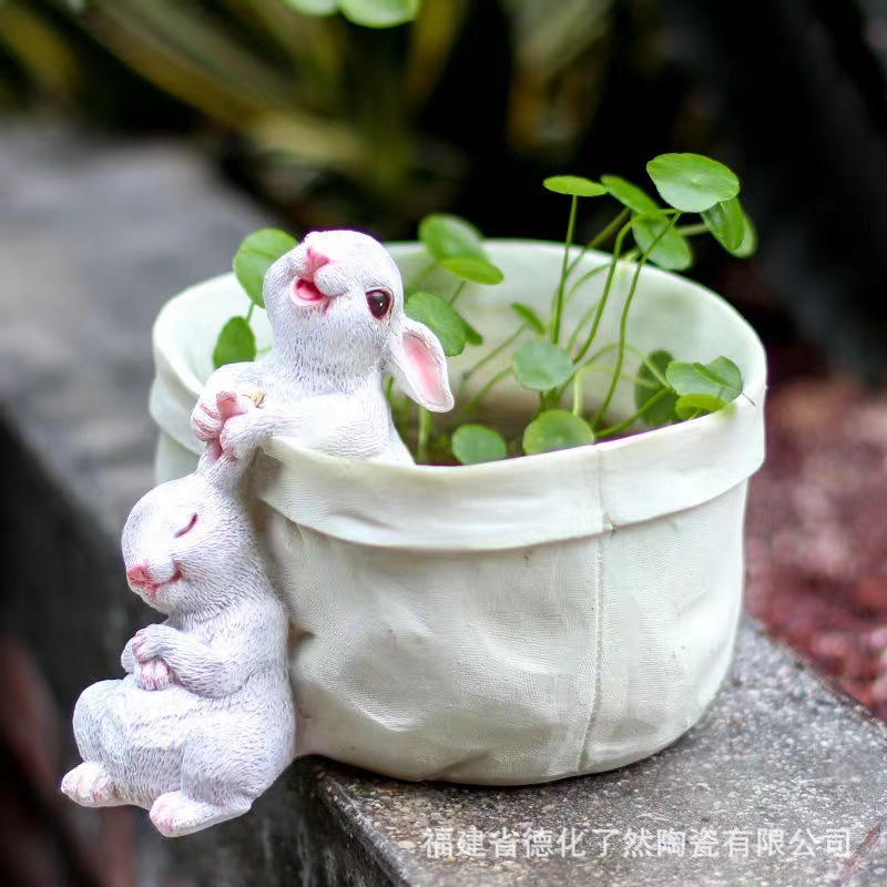 口袋小兔子阳台花盆多肉超萌可爱北欧风造型无空花园装饰创意摆件